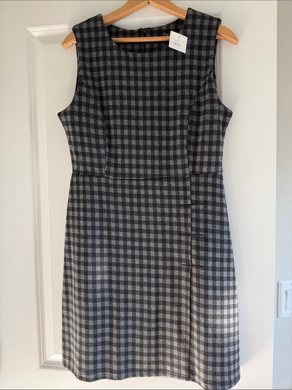 Papillon Blanc Black and Gray Plaid Midi Sheath Dress
